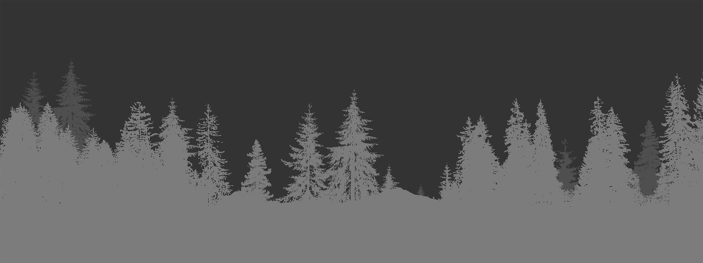 A dark, abstract background with silhouettes of pine trees aligned at the bottom, creating an eerie and mysterious atmosphere.