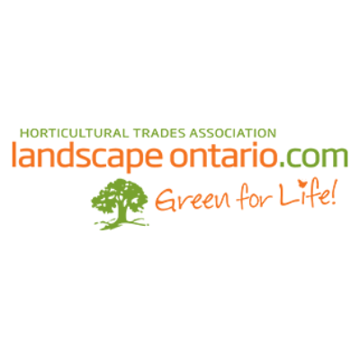 Logo of Landscape Ontario Horticultural Trades Association with tree graphic and slogan "Green for Life!" in green and orange text.