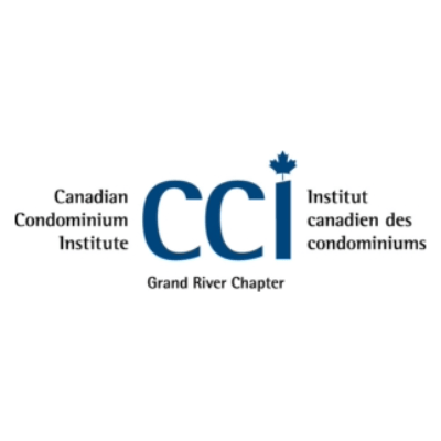 Logo of the Canadian Condominium Institute, Grand River Chapter, featuring bilingual text and a maple leaf symbol in the center.