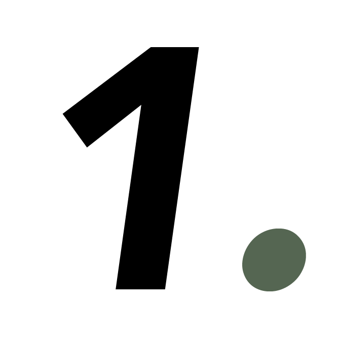 A large, bold black number 1 with a small gray dot on a white background, resembling a page or list indicator.